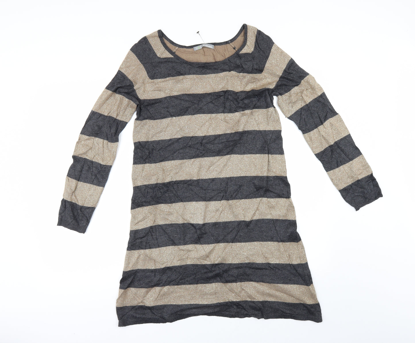 Marks and Spencer Womens Gold Striped  Jumper Dress  Size 14