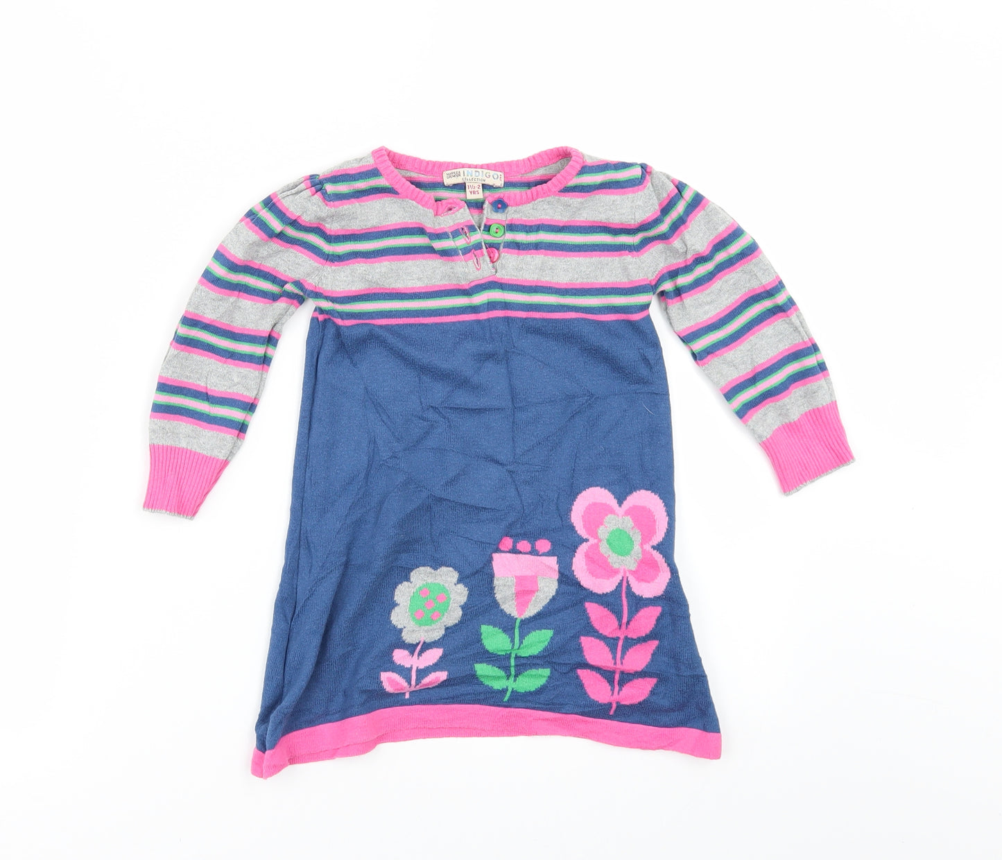 Marks and Spencer Girls Blue Striped  Jumper Dress  Size 18-24 Months