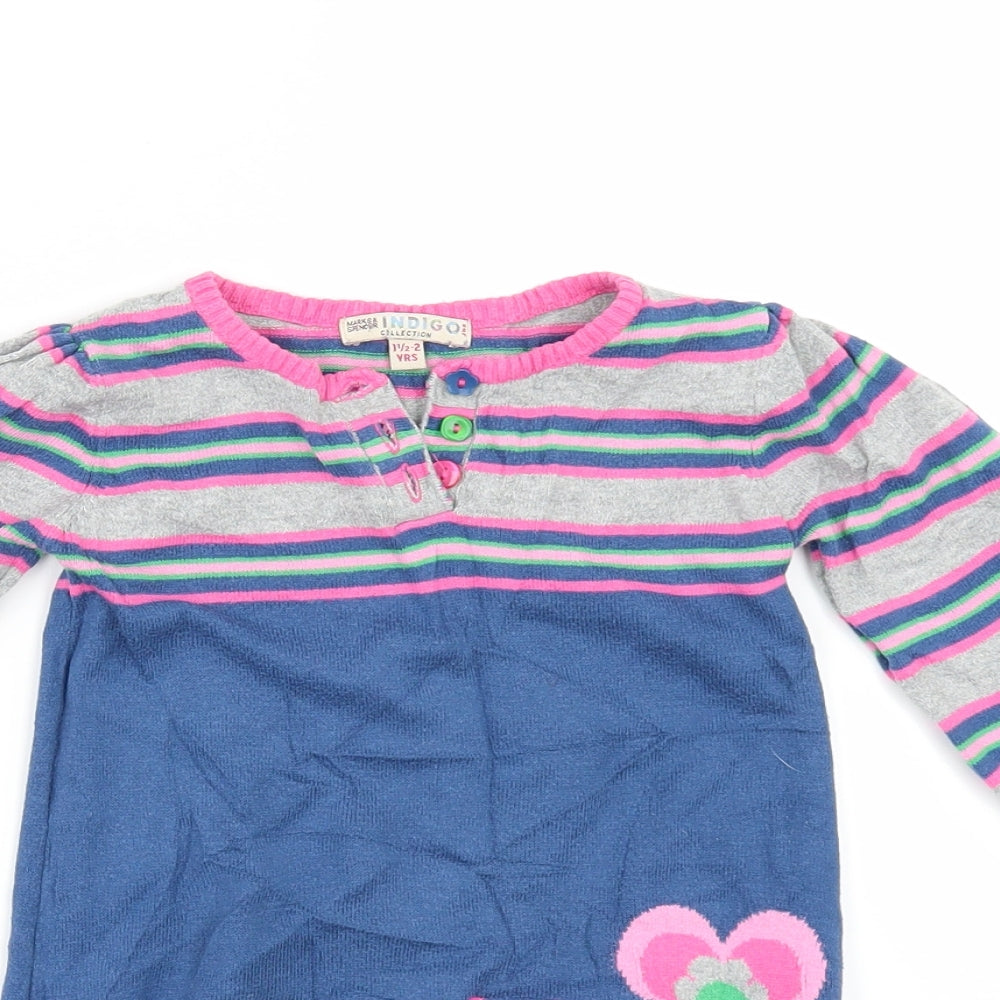 Marks and Spencer Girls Blue Striped  Jumper Dress  Size 18-24 Months