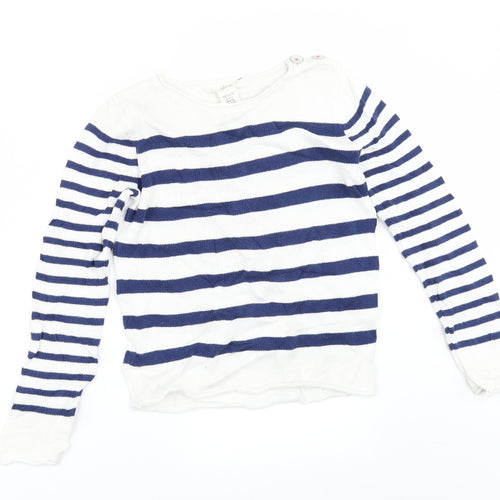 H&M Girls White Striped  Pullover Jumper Size 9-10 Years