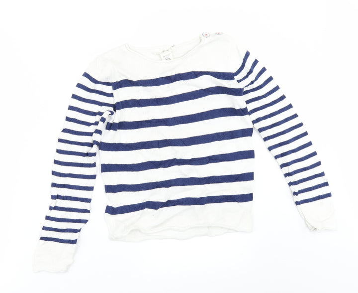 H&M Girls White Striped  Pullover Jumper Size 9-10 Years