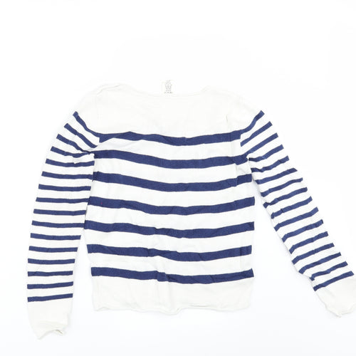 H&M Girls White Striped  Pullover Jumper Size 9-10 Years