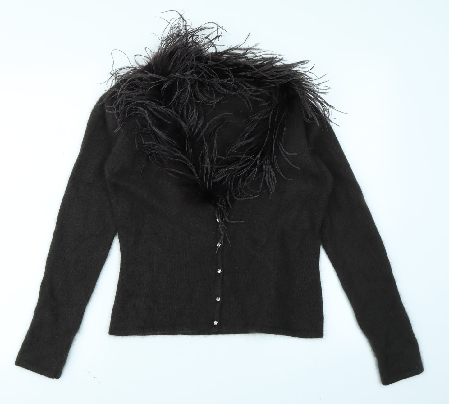 Principles Womens Green  Knit Cardigan Jumper Size 14  - Feather trim