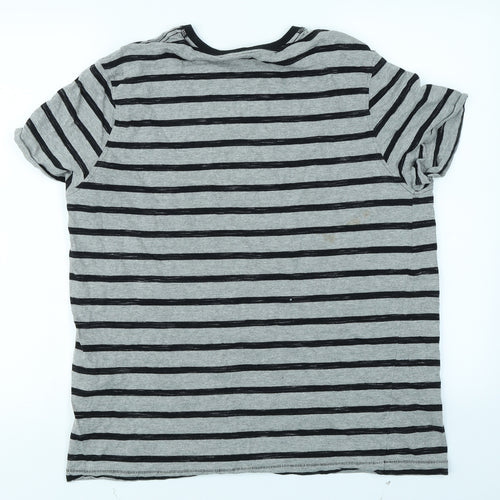 George Mens Grey Striped   T-Shirt Size L
