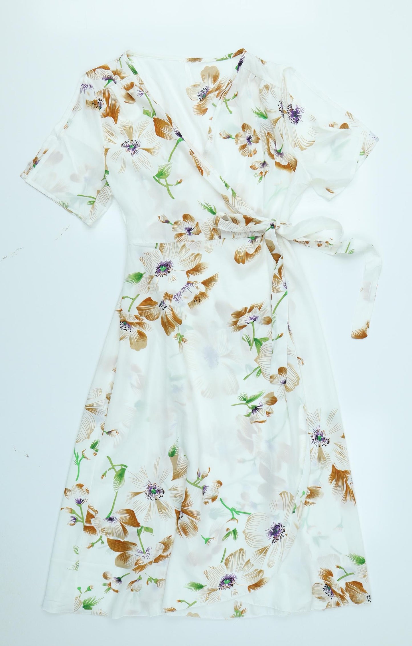 SheIn Womens White Floral  Wrap Dress  Size L