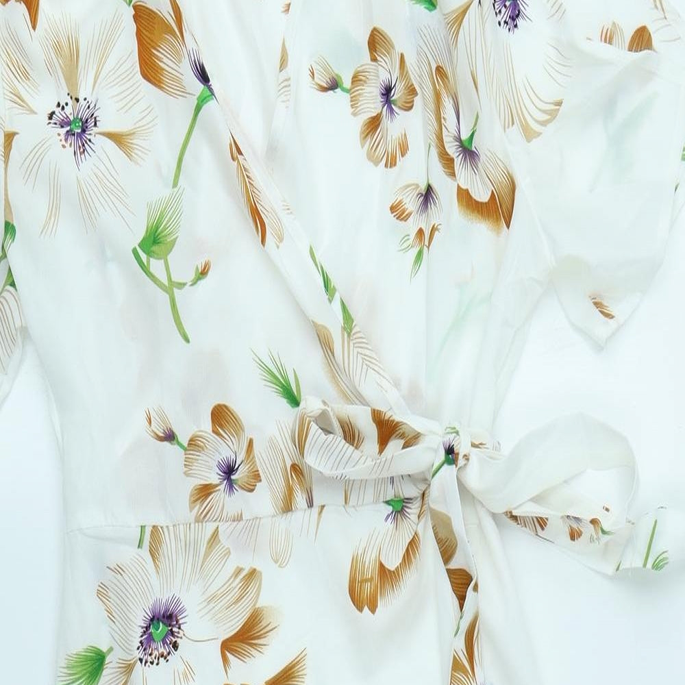 SheIn Womens White Floral  Wrap Dress  Size L