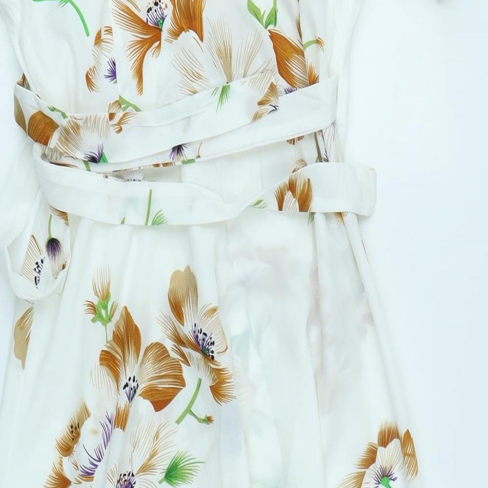 SheIn Womens White Floral  Wrap Dress  Size L