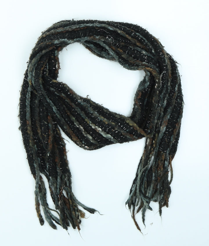 Preworn Womens Black Striped Knit Scarf