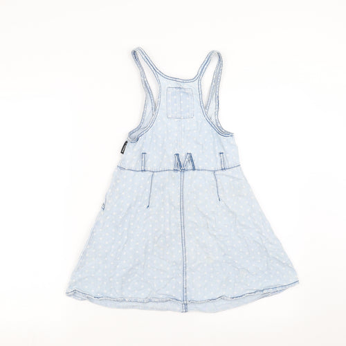 MOOKS Girls Blue Polka Dot Denim Pinafore/Dungaree Dress  Size 7 Years