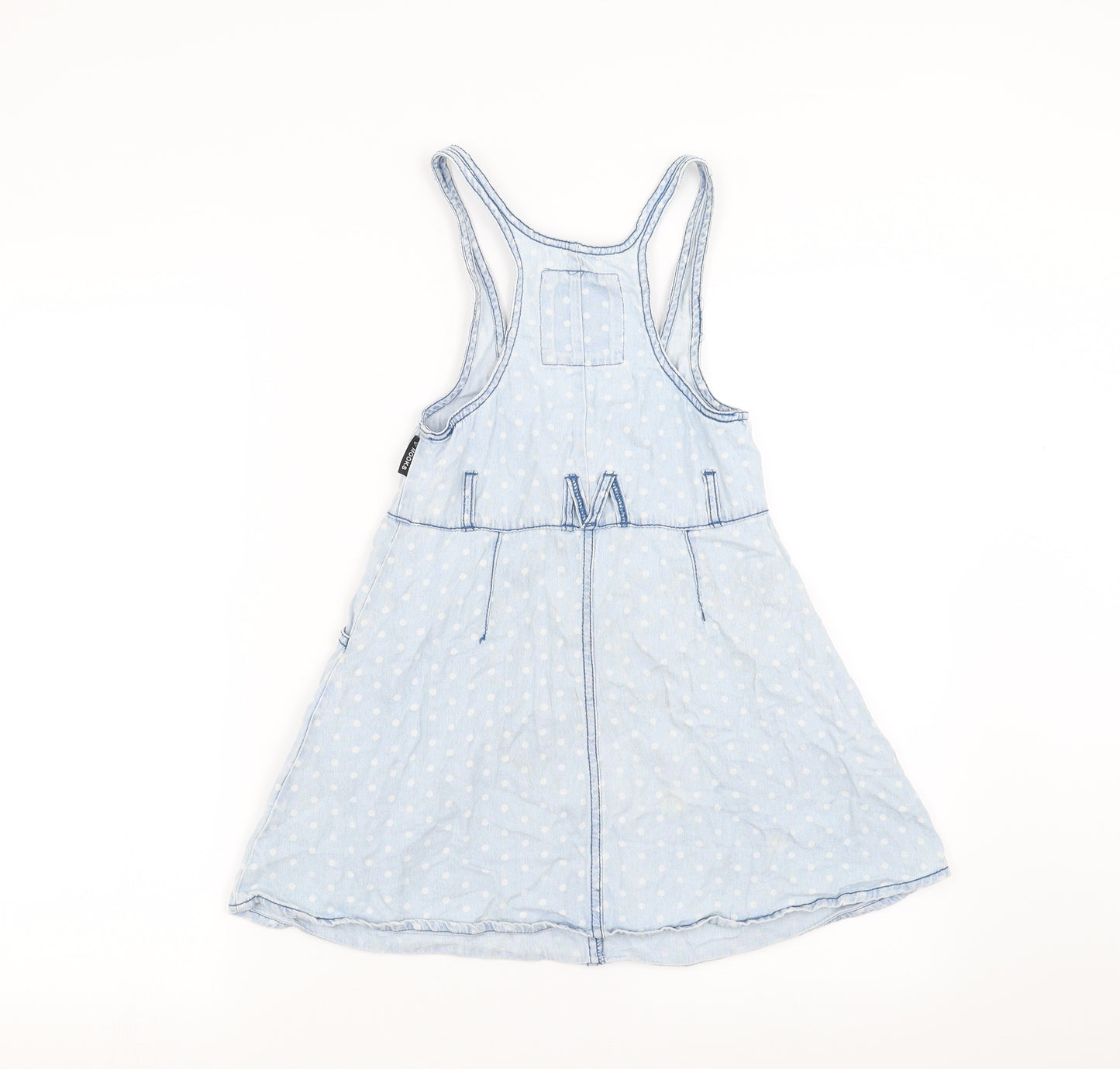 MOOKS Girls Blue Polka Dot Denim Pinafore/Dungaree Dress  Size 7 Years