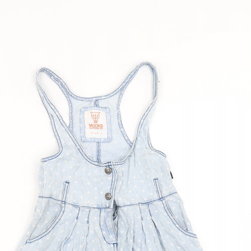 MOOKS Girls Blue Polka Dot Denim Pinafore/Dungaree Dress  Size 7 Years