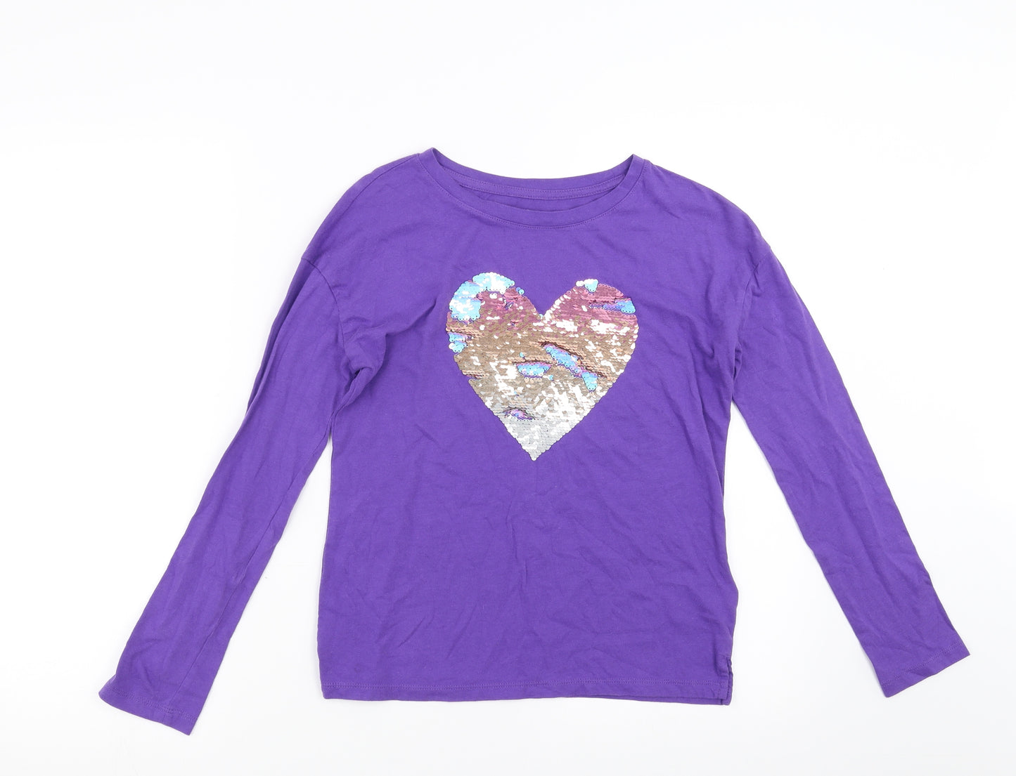 Gap Girls Purple   Basic T-Shirt Size 12-13 Years  - heart