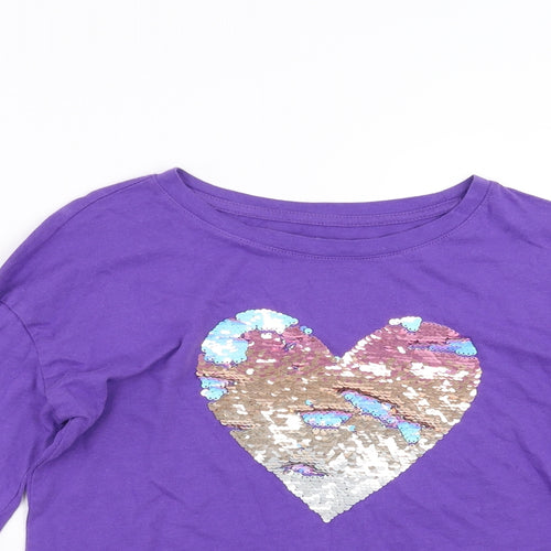 Gap Girls Purple   Basic T-Shirt Size 12-13 Years  - heart