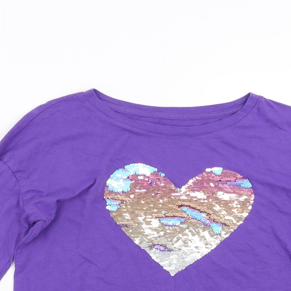 Gap Girls Purple   Basic T-Shirt Size 12-13 Years  - heart