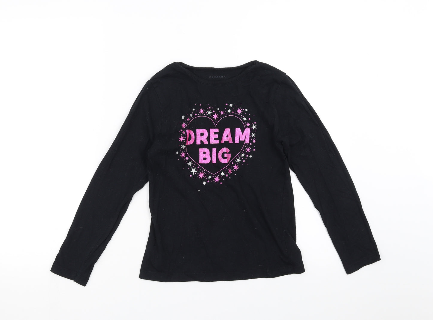 Primark Girls Black   Basic T-Shirt Size 9-10 Years  - dream big