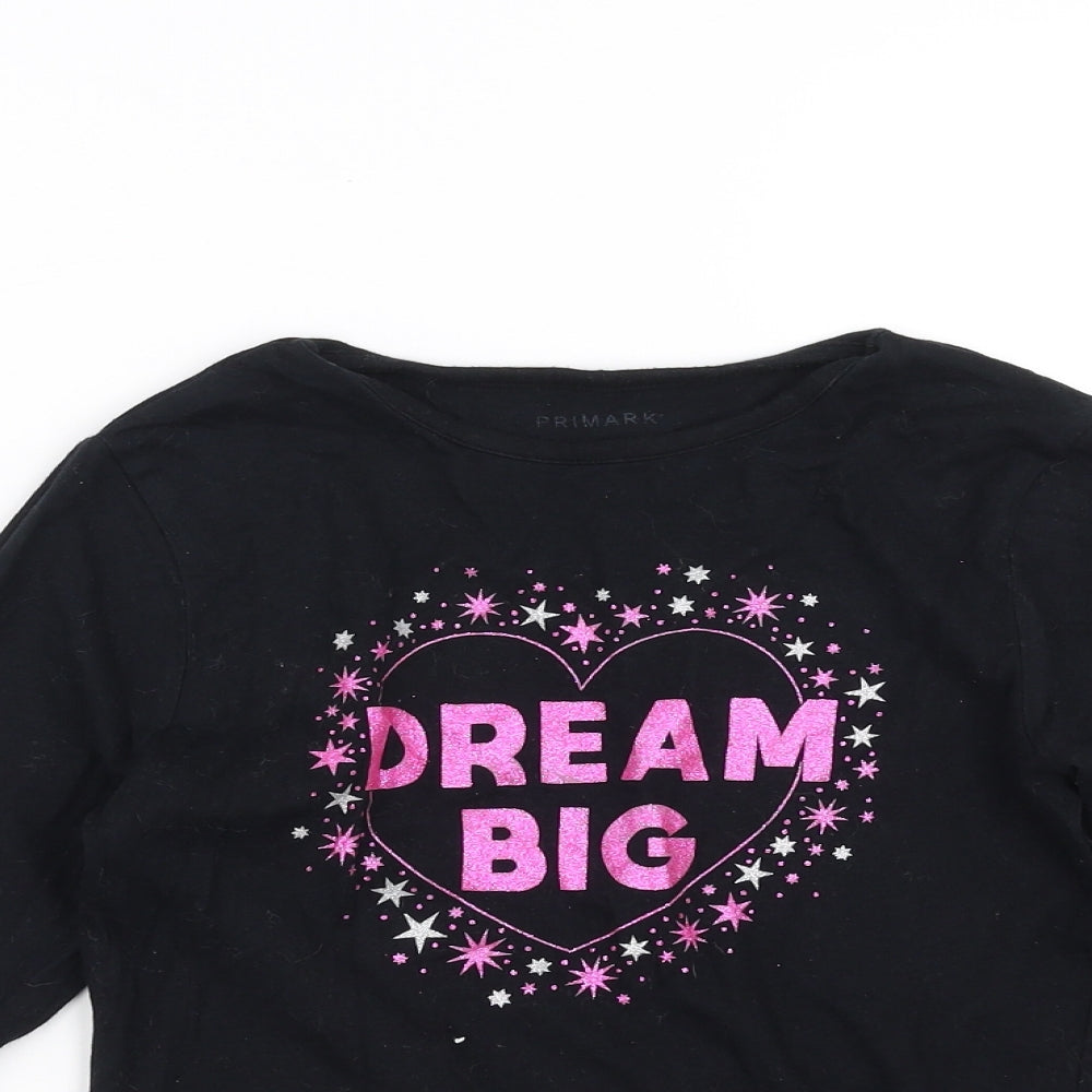 Primark Girls Black   Basic T-Shirt Size 9-10 Years  - dream big