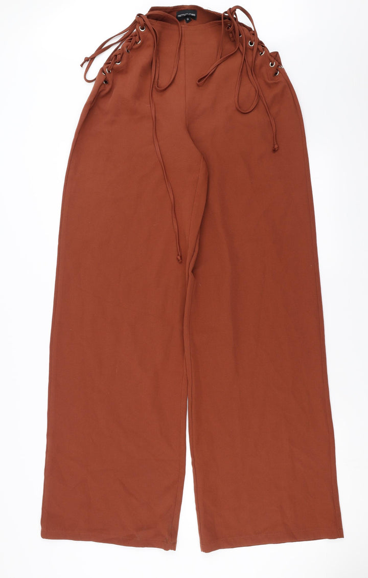 PRETTYLITTLETHING Womens Brown Trousers Size 10 L34 in - tie side detail
