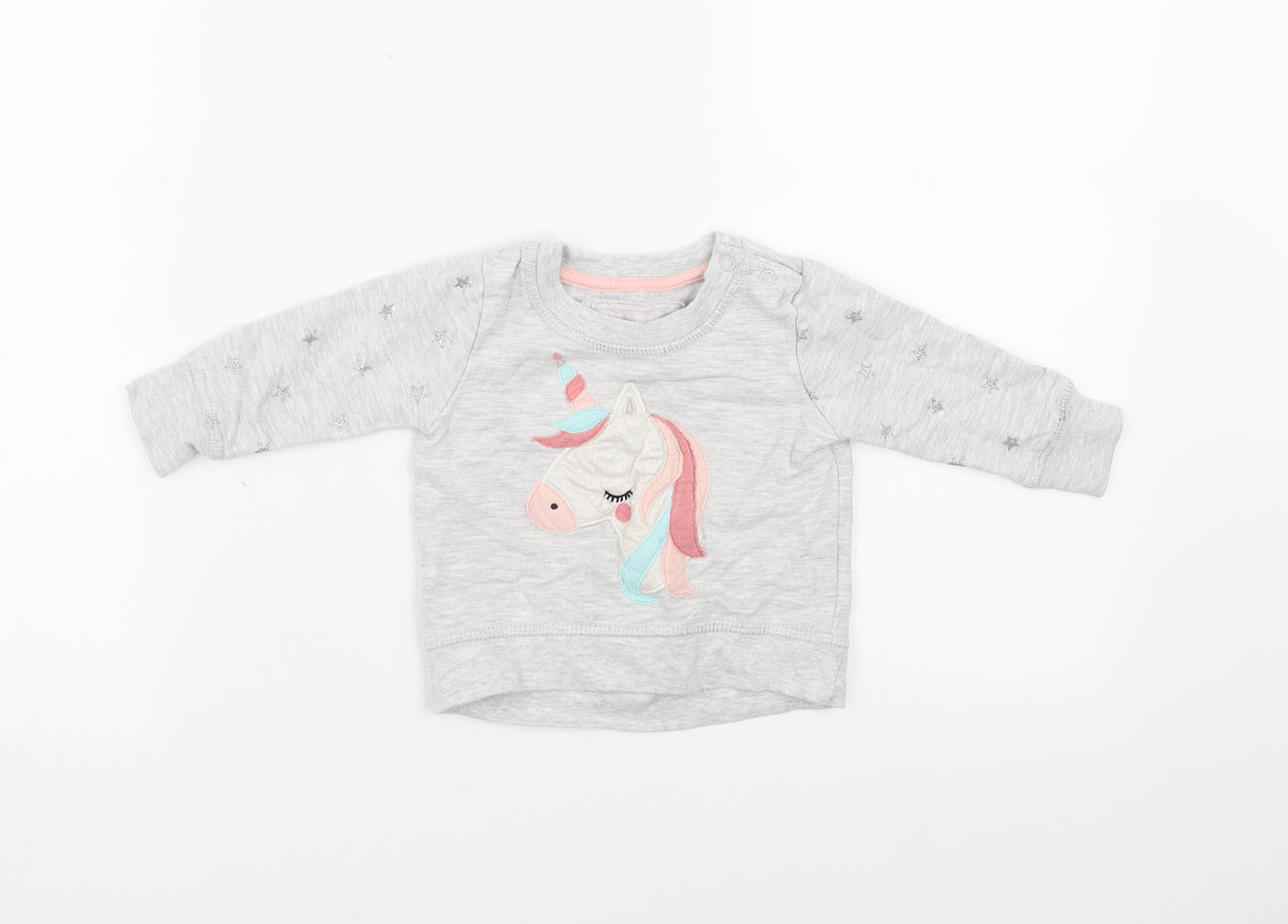 Primark Girls Grey   Pullover Jumper Size 6-9 Months  - unicorn
