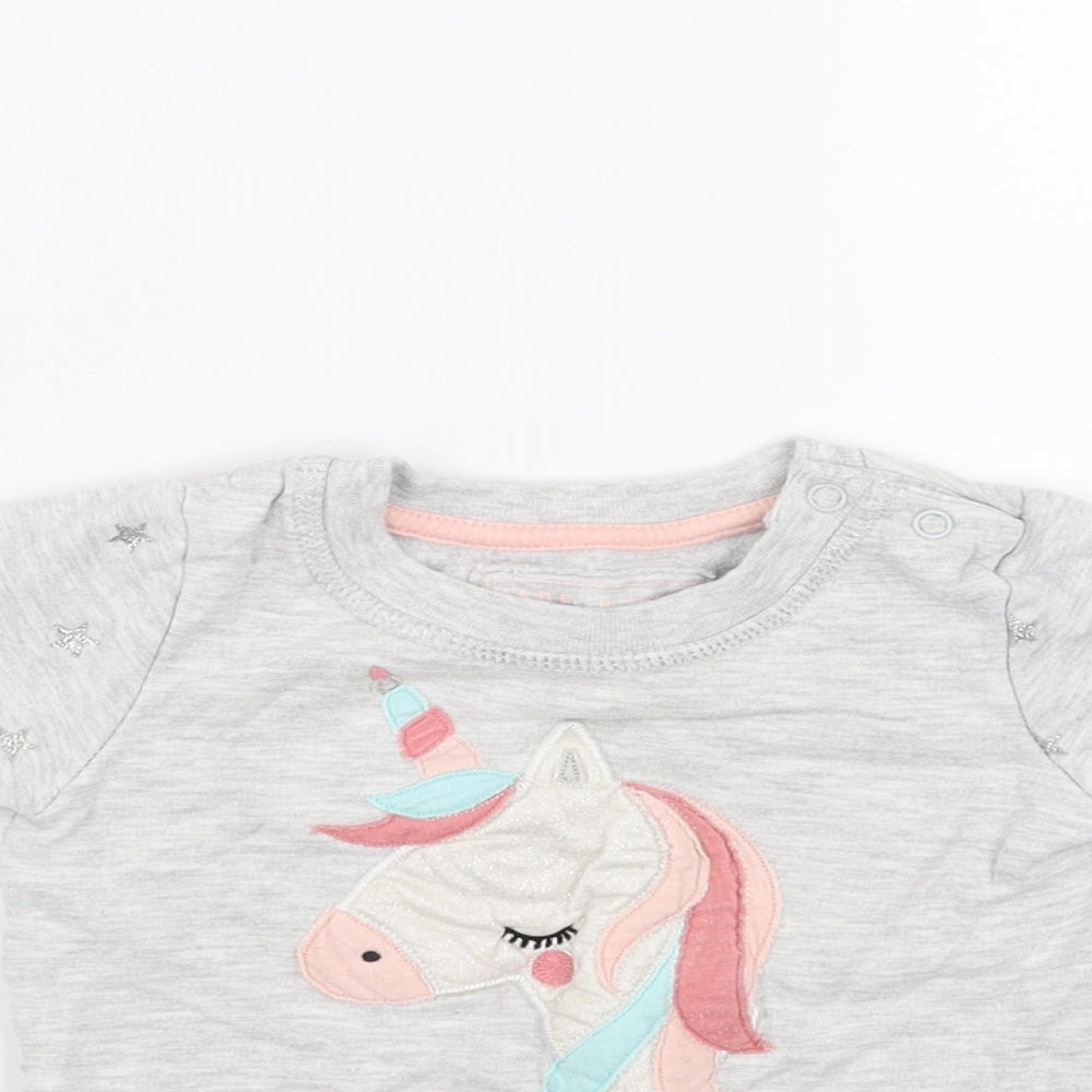 Primark Girls Grey   Pullover Jumper Size 6-9 Months  - unicorn