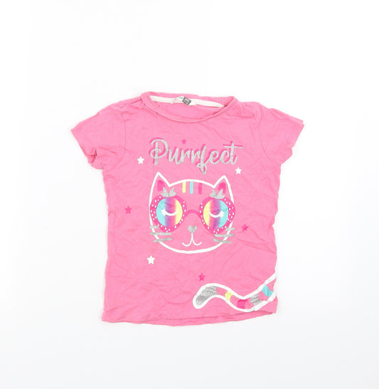 Front view of Pep&Co girls’ pink basic t-shirt, size 4-5, years - cat