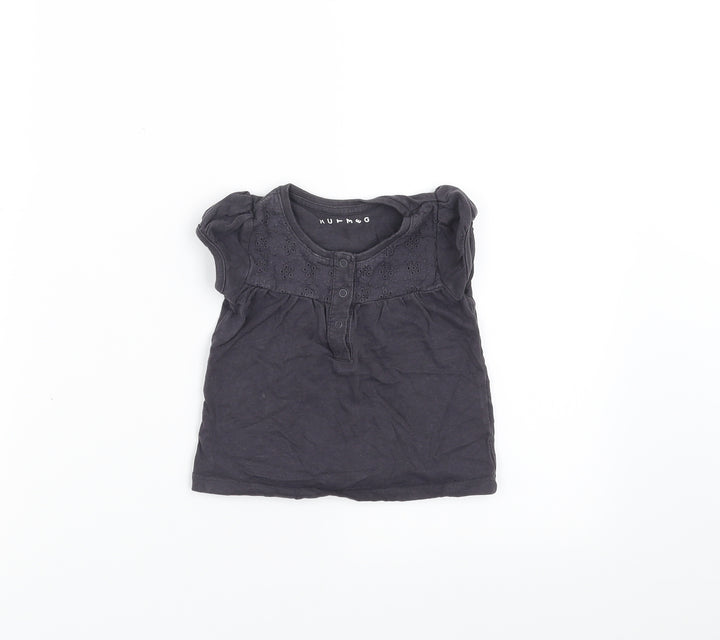 Nutmeg Girls Grey   Basic T-Shirt Size 6-9 Months  - crochet detail