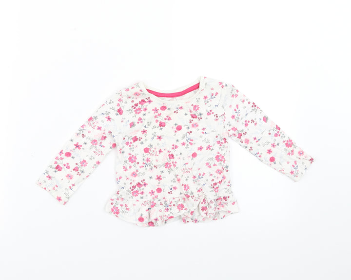 Primark Girls White Floral  Basic T-Shirt Size 9-12 Months