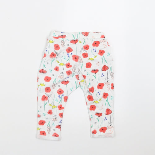 Nutmeg Girls White Floral  Jogger Trousers Size 6-9 Months