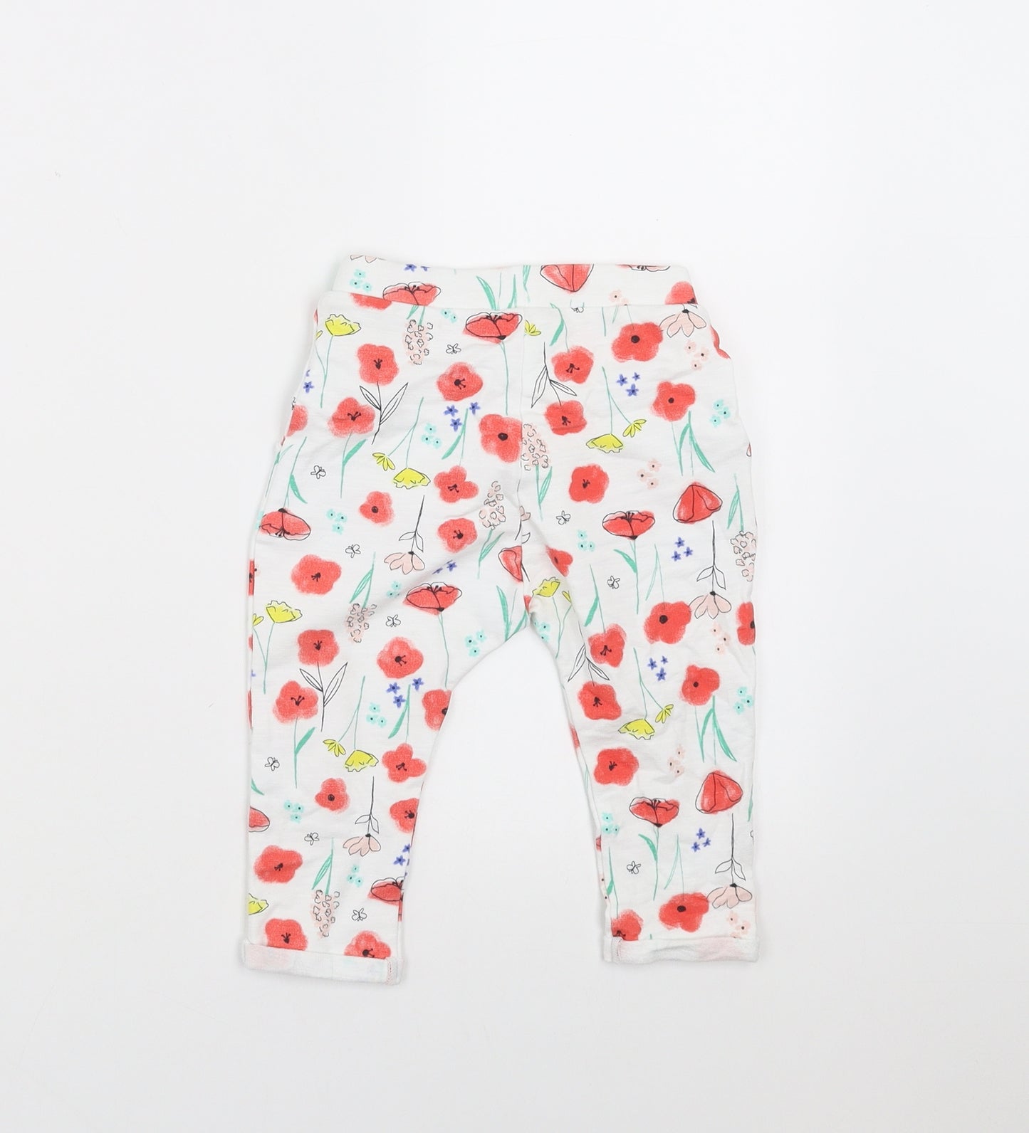 Nutmeg Girls White Floral  Jogger Trousers Size 6-9 Months