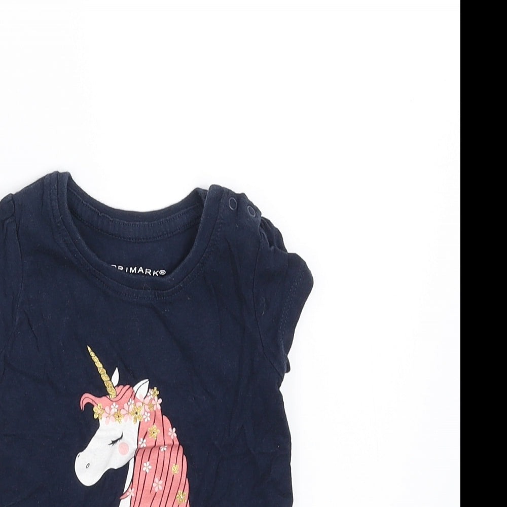 Primark Girls Blue   Basic T-Shirt Size 6-9 Months  - unicorn