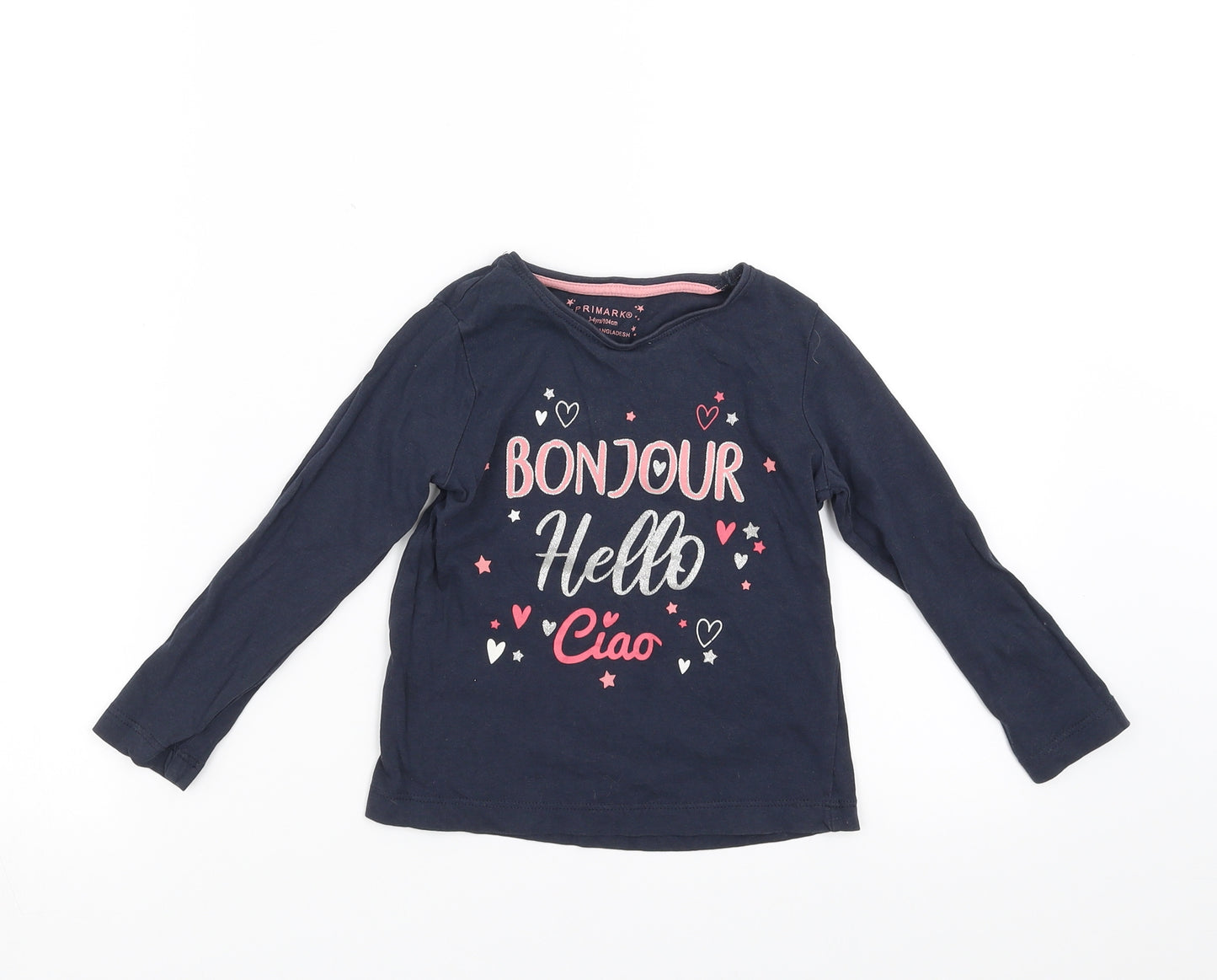 Primark Girls Blue   Basic T-Shirt Size 3-4 Years  - bonjour