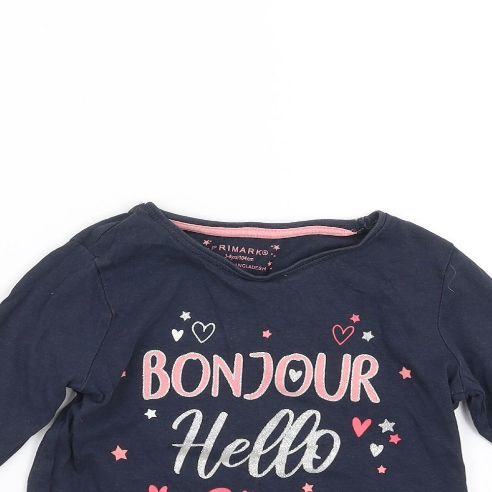 Primark Girls Blue   Basic T-Shirt Size 3-4 Years  - bonjour