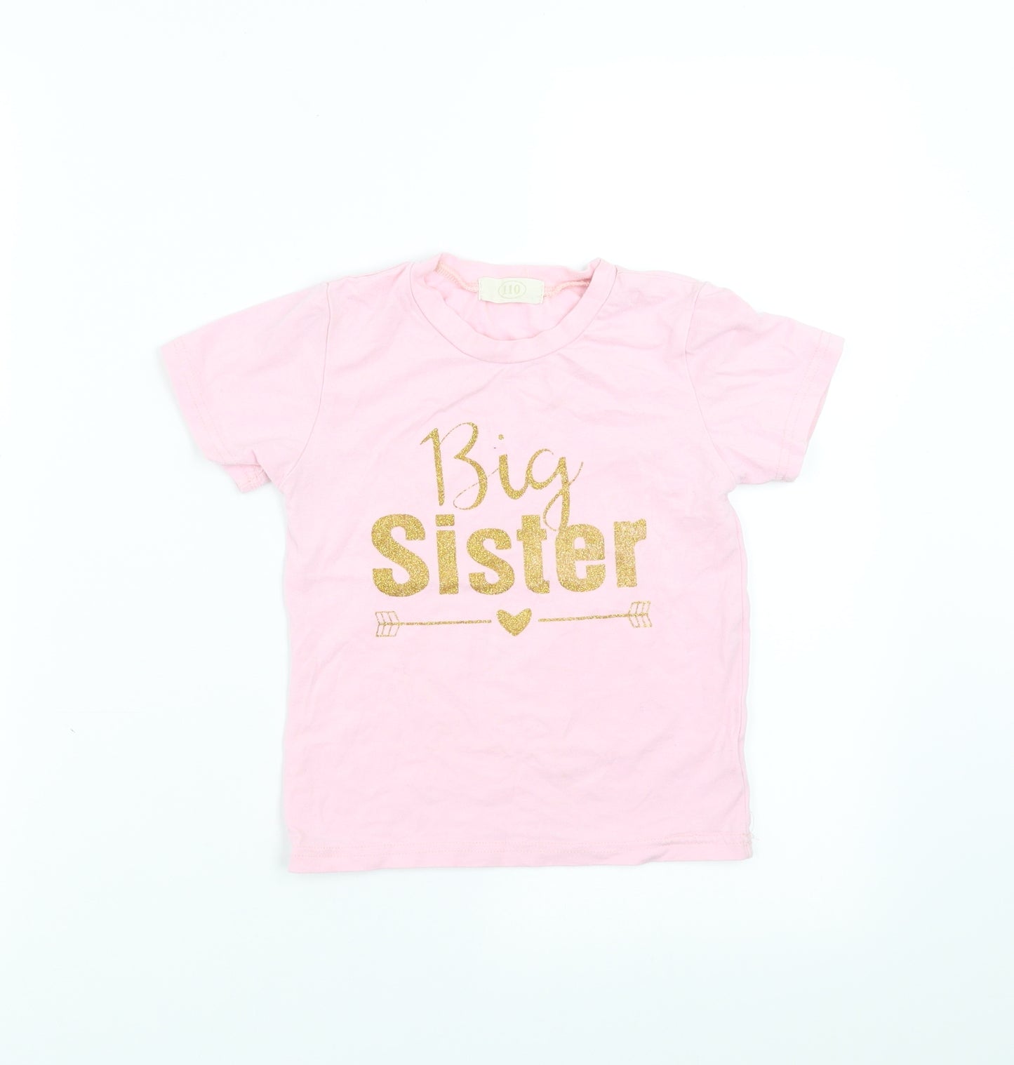 Preworn Girls Pink   Basic T-Shirt Size 5 Years  - Big Sister