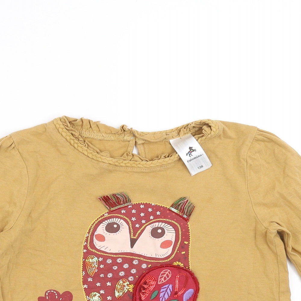 Palomino Girls Beige   Basic T-Shirt Size 8 Years  - owl
