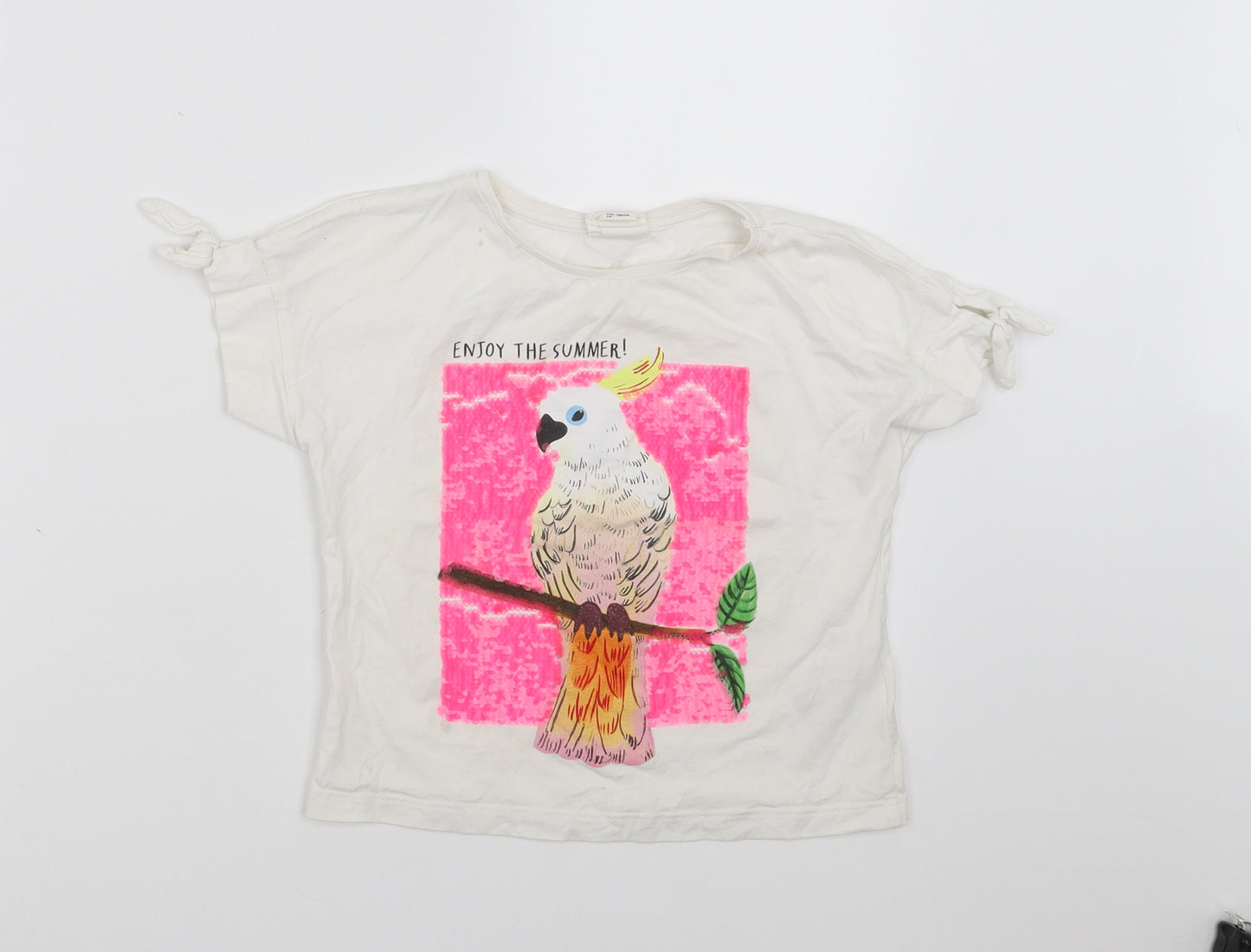 H&M Girls White   Basic T-Shirt Size 6-7 Years  - parrot