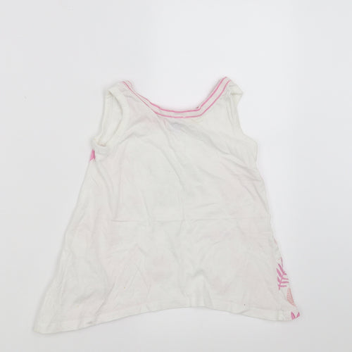 Dopo Dopo Girls White Floral  Basic Tank Size 2-3 Years  - flamingo