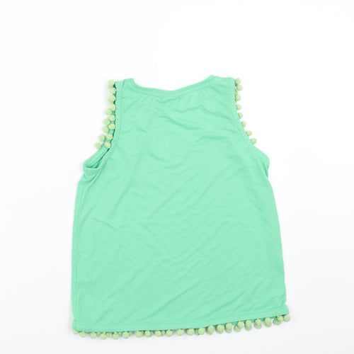 Matalan Girls Green   Basic Tank Size 11 Years  - pom pom detail