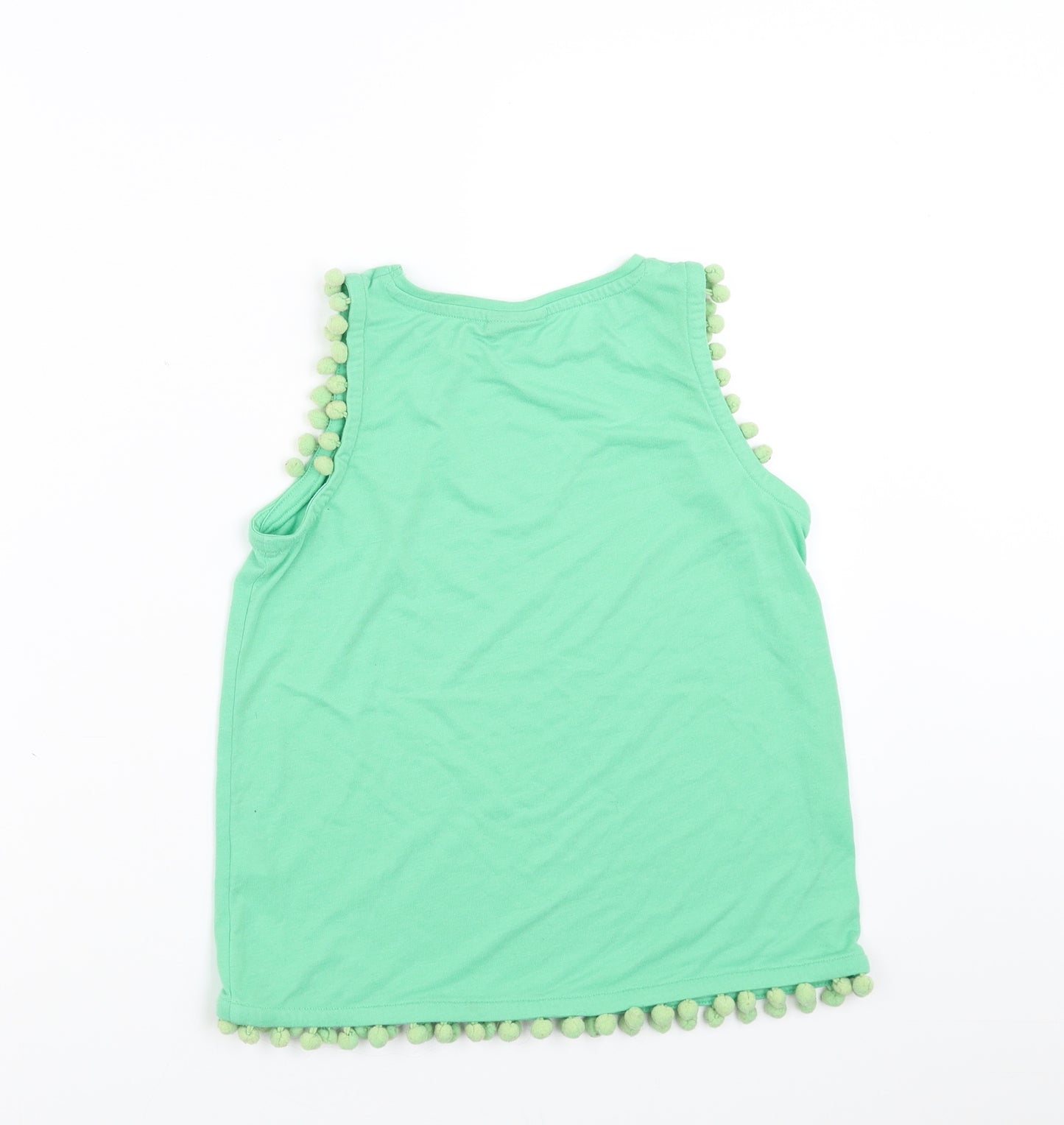 Matalan Girls Green   Basic Tank Size 11 Years  - pom pom detail