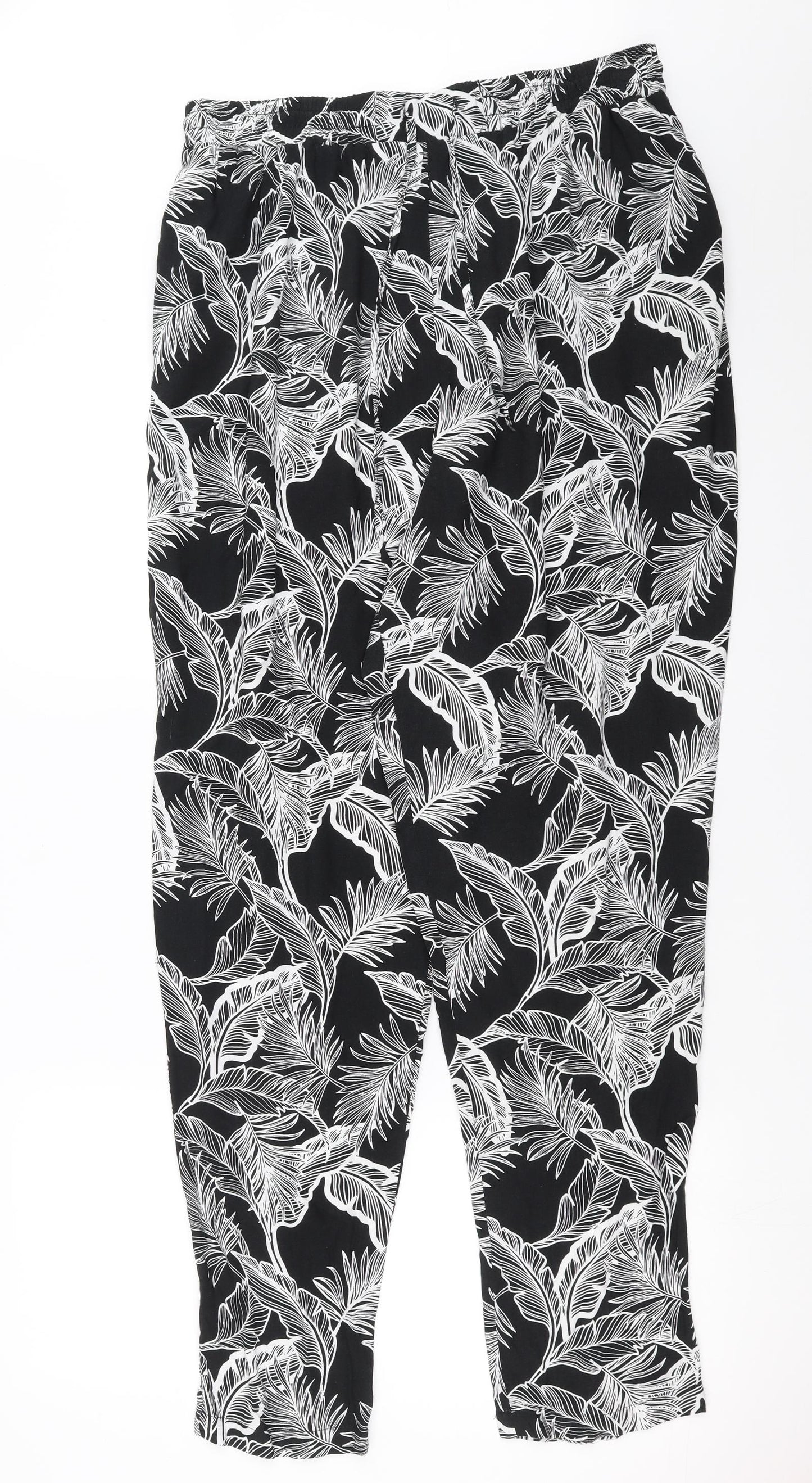 New Look Womens Black Floral  Trousers  Size 18 L31 in - Leaf Pattern