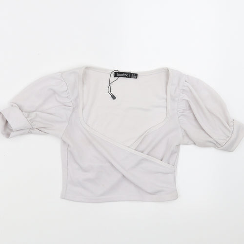 Boohoo Womens White   Cropped Blouse Size 6  - Off White