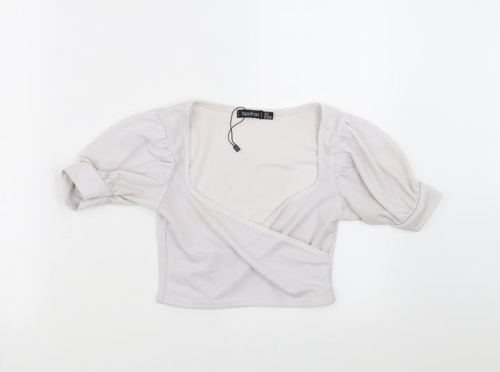 Boohoo Womens White Cropped Blouse Size 6 - Off White