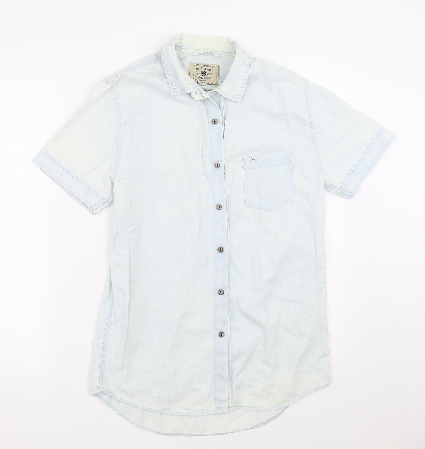 Zara Mens Blue  Denim  Button-Up Size M