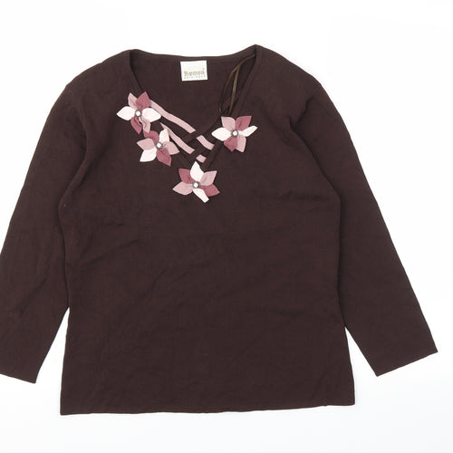 Roman Originals Womens Brown Floral  Basic T-Shirt Size S