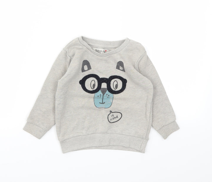 Babaluno Boys Grey Animal Print Pullover Jumper Size 12-18 Months
