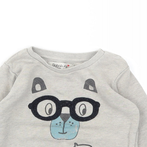 Babaluno Boys Grey Animal Print  Pullover Jumper Size 12-18 Months