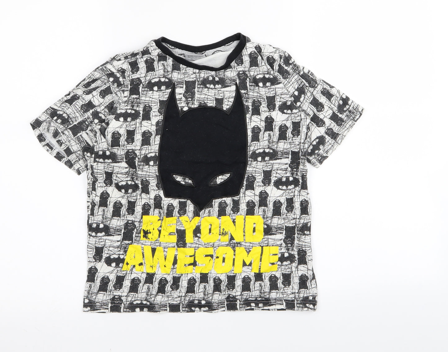 Batman Boys White Geometric  Basic T-Shirt Size 9-10 Years