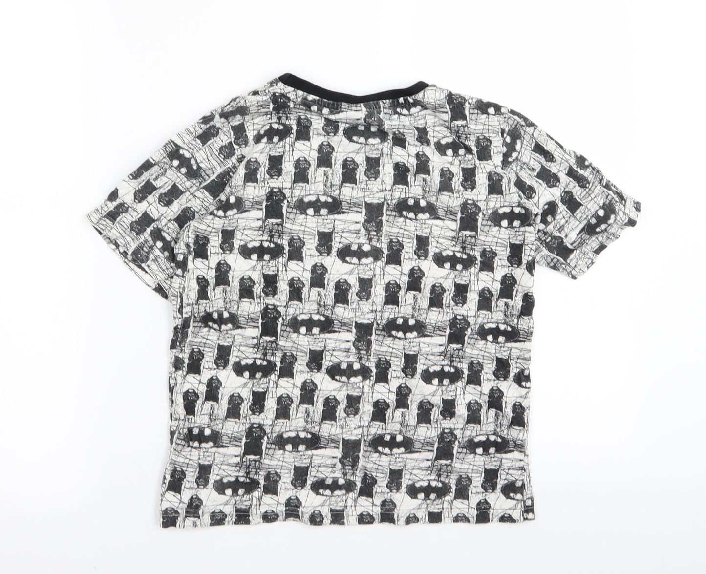 Batman Boys White Geometric  Basic T-Shirt Size 9-10 Years