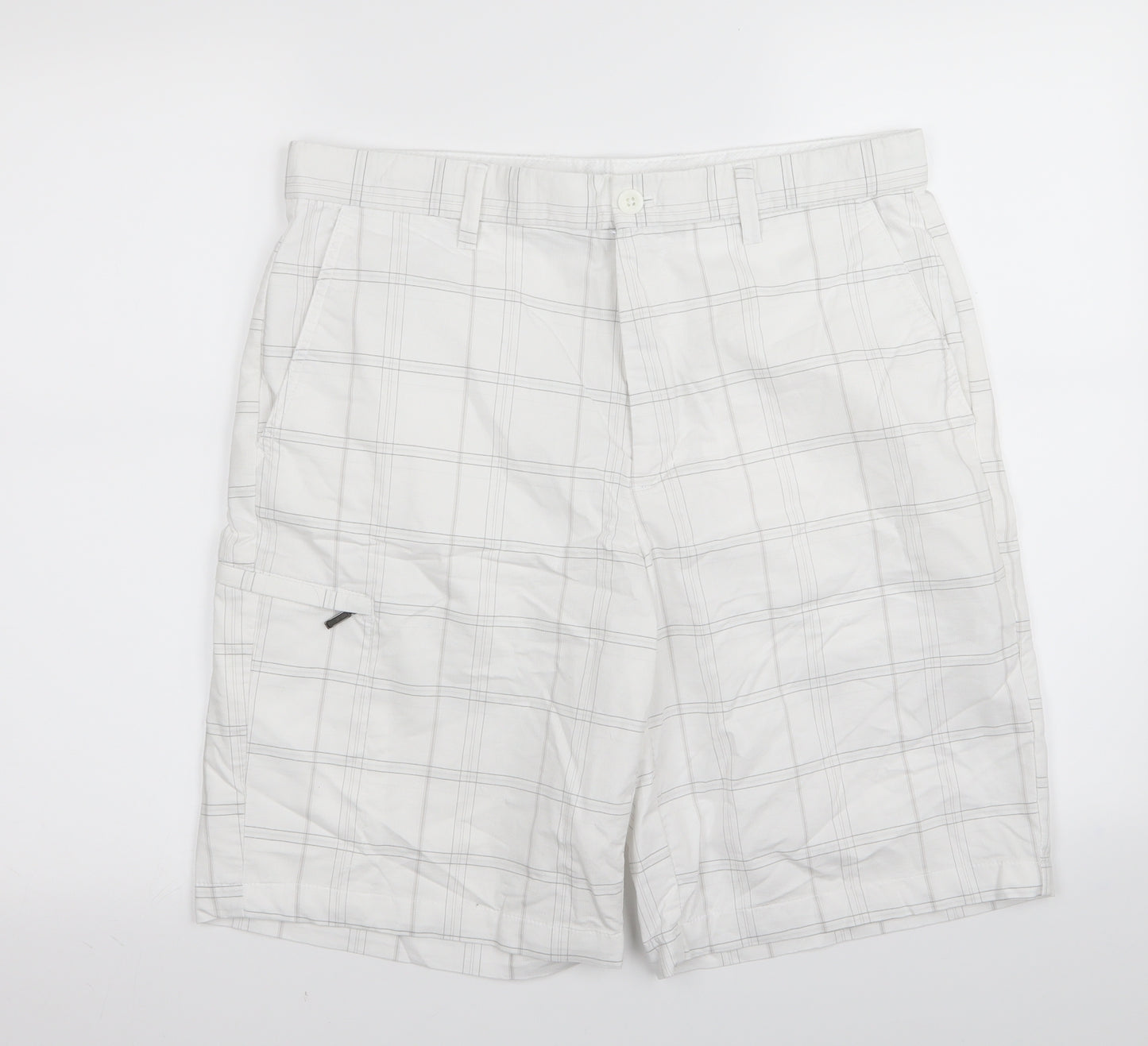 Greg Norman Mens White Check  Chino Shorts Size 32 in