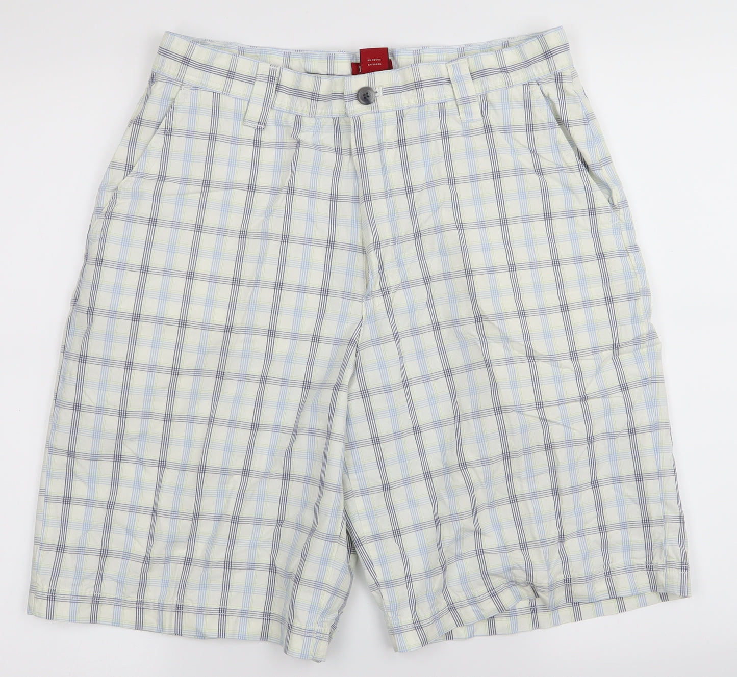 IZOD Mens White Check  Chino Shorts Size 32 in