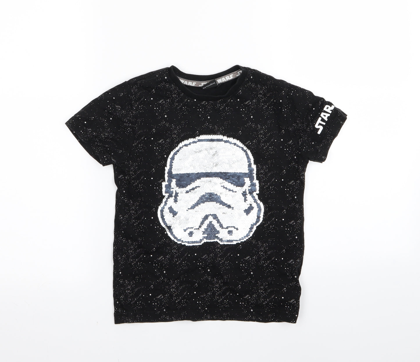 Star Wars Boys Black   Basic T-Shirt Size 7-8 Years  - Sequins all over