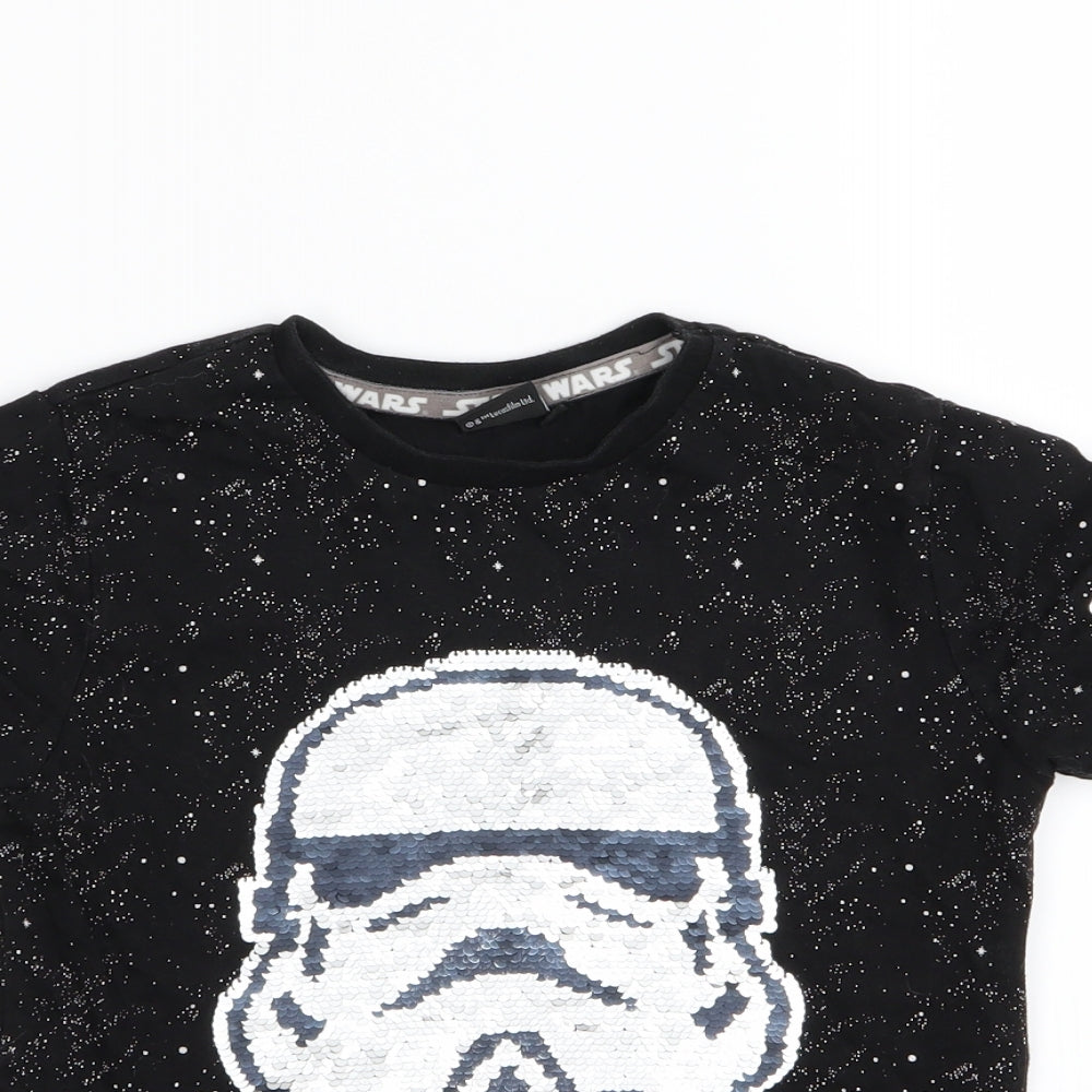 Star Wars Boys Black   Basic T-Shirt Size 7-8 Years  - Sequins all over